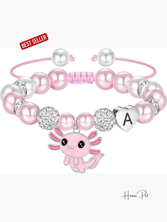 Other - Cute Axolotl Heart Initial Bracelet CZ Rhinestone Beads and Pearl Bracelet